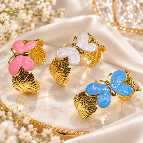 18k gold coloured stainless steel Cuff series butterfly