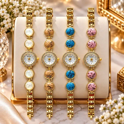 Bosimat luxury quartz bracelet watches for women Round Shaped dial Colorful stone plate