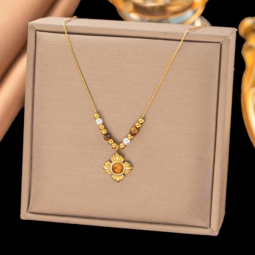 Caramel Tiger Eye Sunflower Necklace