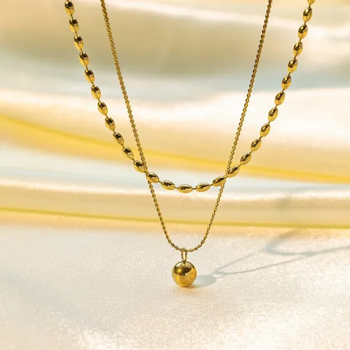 Double Layered Gold Bead and Ball Necklace