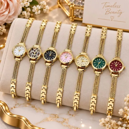 Fashionable Semi-Round Three-Layer Chain Women's Quartz Watch