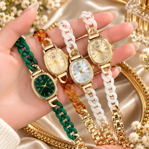 FF Acrylic Bracelet Oval-Shaped Women's Quartz Watch  HighQuality (12 month+ stay Color stay)