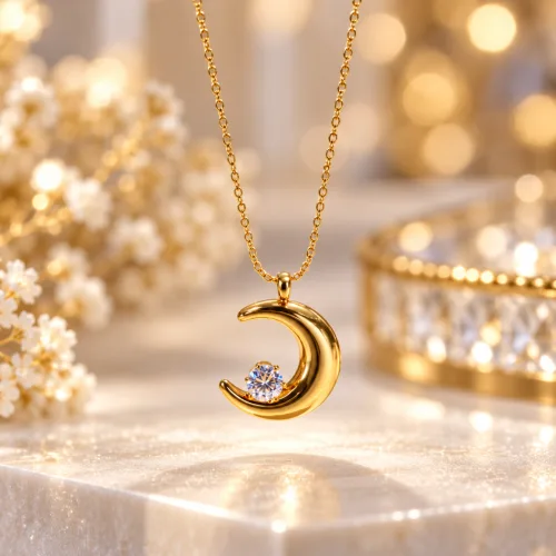 Minimalist Crescent Moon stone Pendant