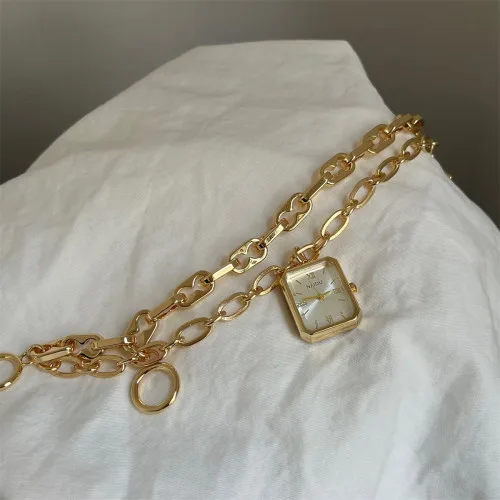 NAIDU Watch - Item 3 Model 4 - Square Pendant Charm Double Layer  Bracelet Watch