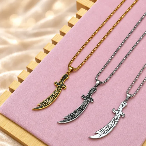 SS Arabic Curve Knife Locket Long Chain