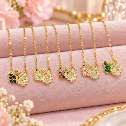 SS Double Swan Stone Necklace series