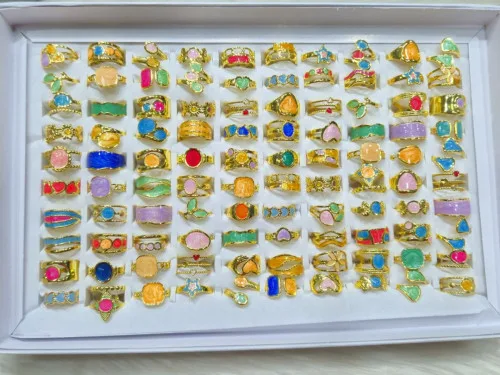 SS minakari adjustable ring 100 piece mix design box