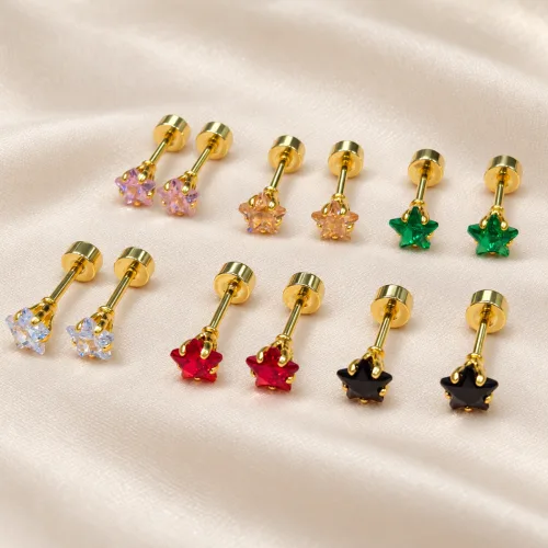 SS screw earrings flat back labret studs or helix tragus piercing barbells 12 pair set