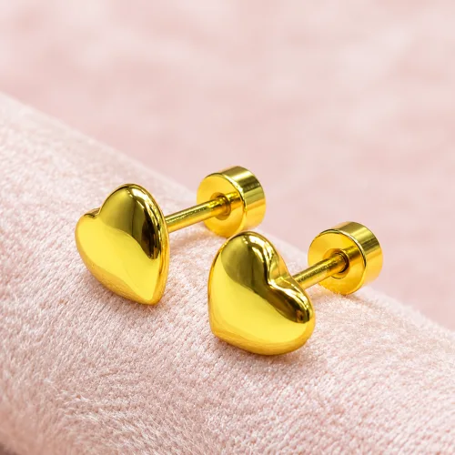 SS screw earrings solid gold love style 12 pair set