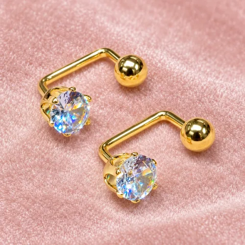 SS Screw earrings white stone style 12 pair set