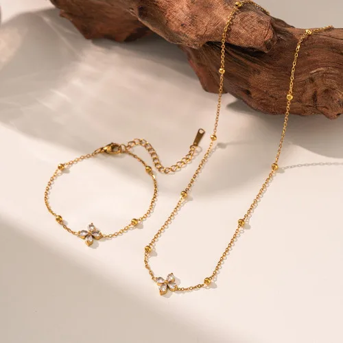SS Stone Flower Bracelet and Pendent