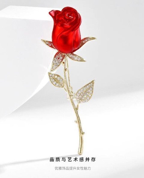 Red Rose Brooch Pin-BHB5