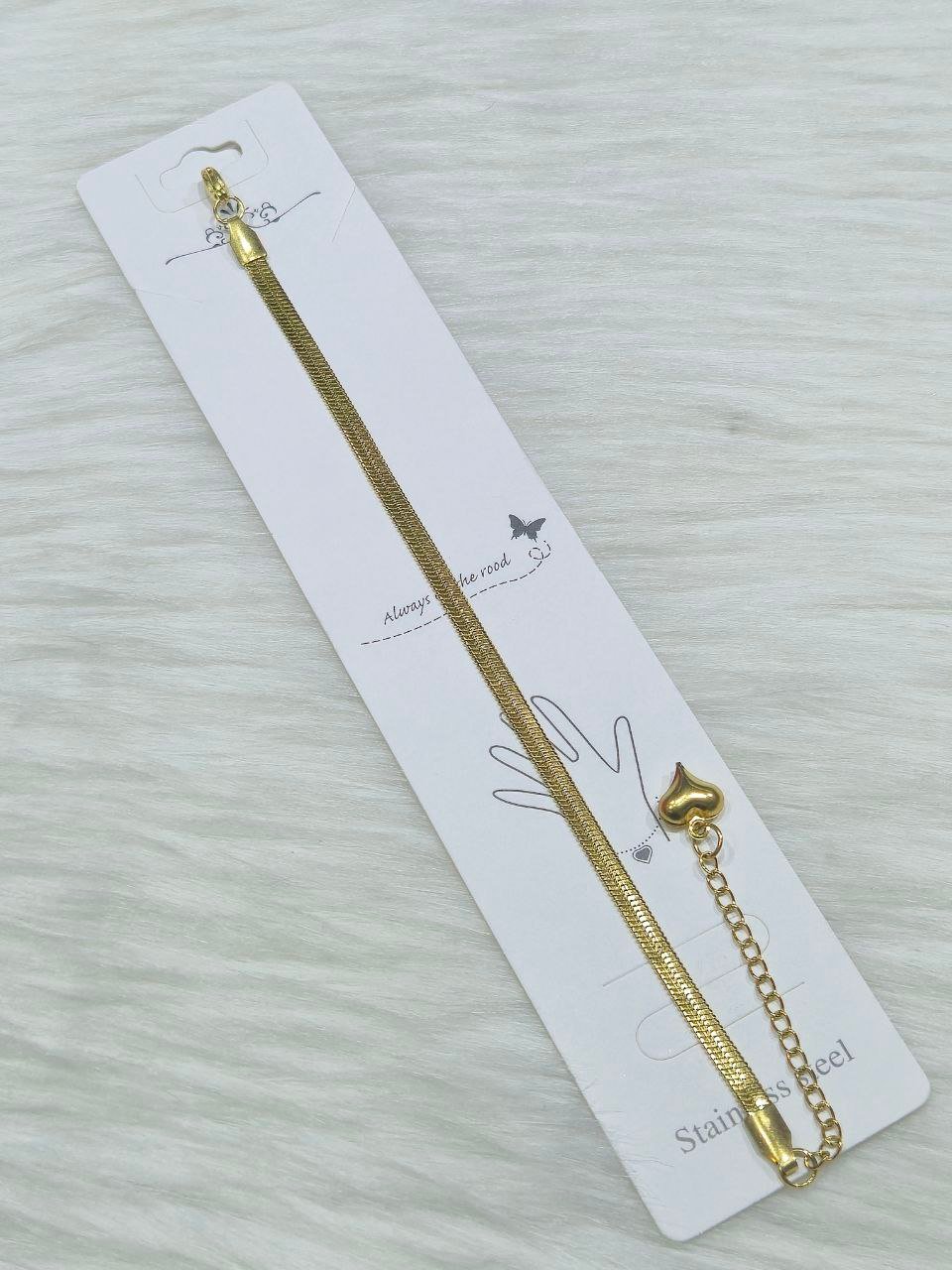 SS Snake Blade Big heart Anklet 4mm