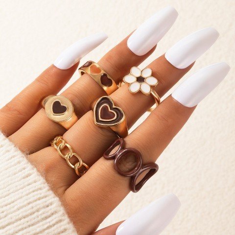 6 Piece Mena Black Ring Set-RGS_G3Bk