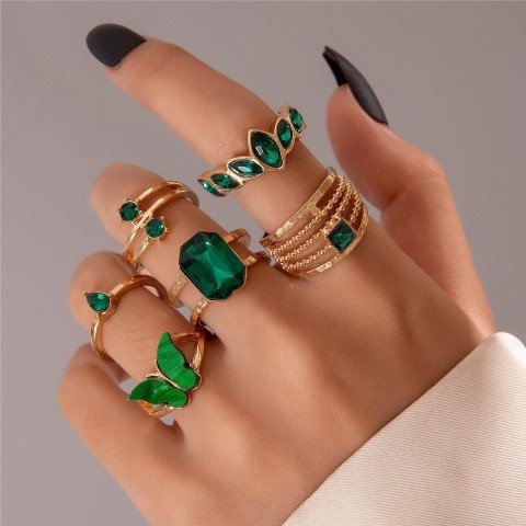 6Piece Green Butterfly Ring Set-RGS_F6