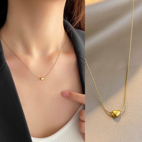 SS 18K Gold Titanium Steel Clavicle Chain Love