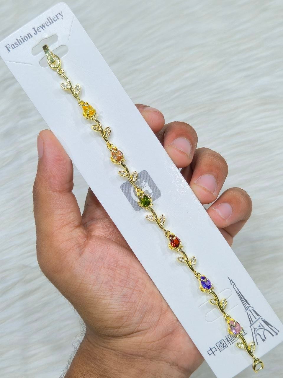 Tulip Rose Flower Stone Bracelet For Women Girls Sweet Colorful Gold