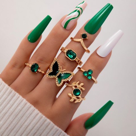 6Piece Green Butterfly  Ring Set-RGS-F61