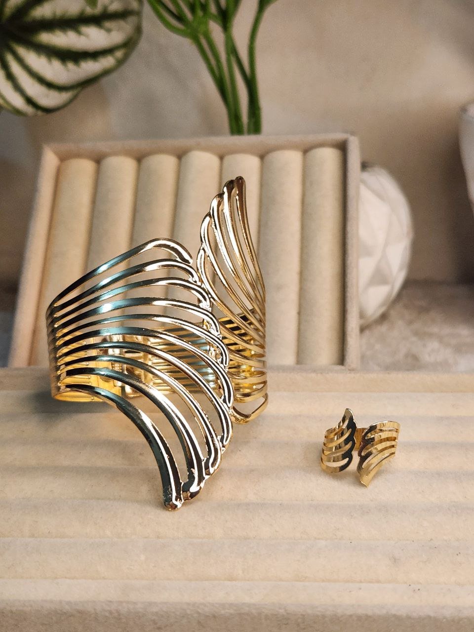 Cuff Bangle Bracelet With Ring #5