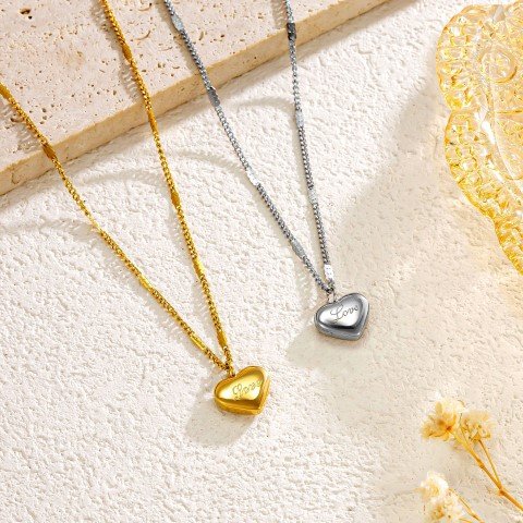 SS 18K Gold Titanium Steel Love Solid Necklace