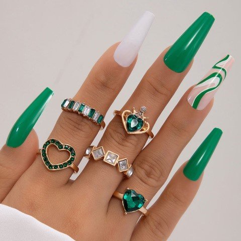 Green 5Piece Love Ring Set-RGS_F2