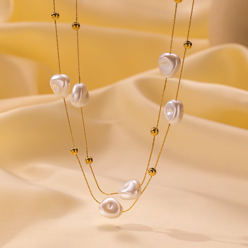 SS Pearl Bouble layer Necklace #30